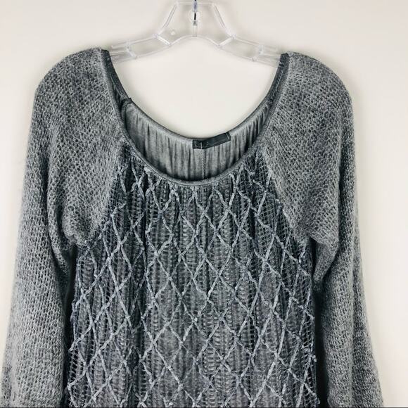 NEW LOLA grey mohair Viscose floral boho lagenlook tunic ruffle mesh sweater OS - Picture 2 of 10